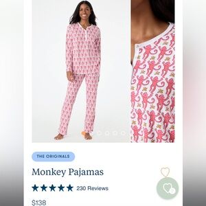 Roller Rabbit Pink and White Monkey Print Pajamas